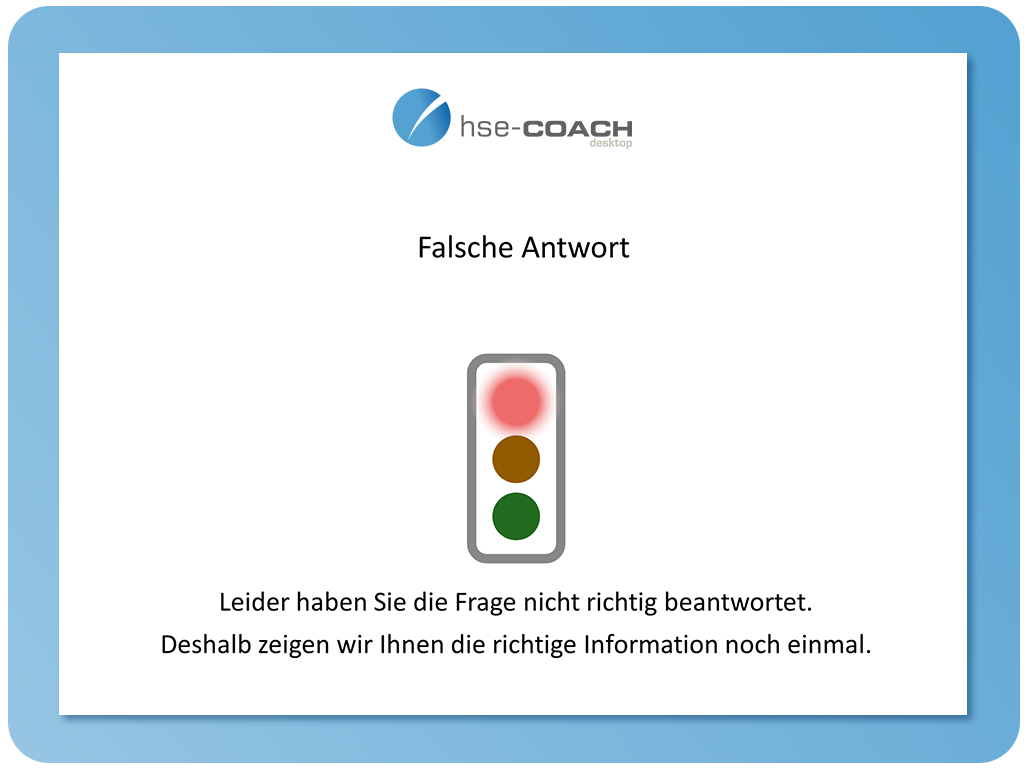 Fragenbogen falsche Antwort Ampfel Darstellung User Interface hse-COACH