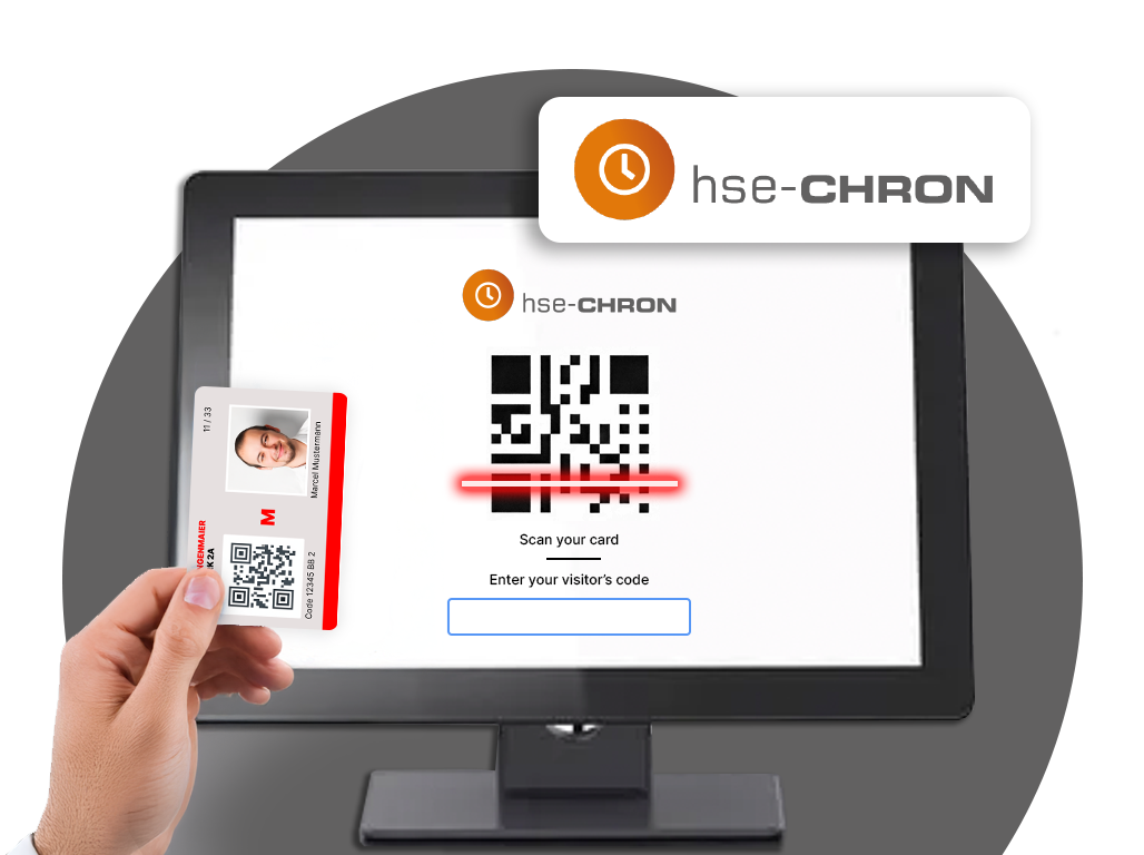 hse-CHRON Headerbild zeigt Illustration einer Person die ihre ID-Karte am Terminal scannt