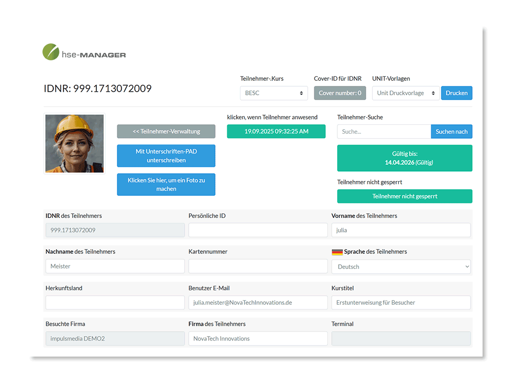 hse-chron-personal-zeiterfassung hse-Manager Screenshot Zeiterfassung