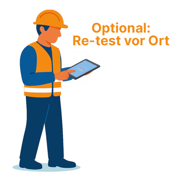 erklaegrafiken-usercase-fremdfirmenmitarbeiter-re-test Infografik. Arbeiter macht Re-Test der Unterweisung am Tablet