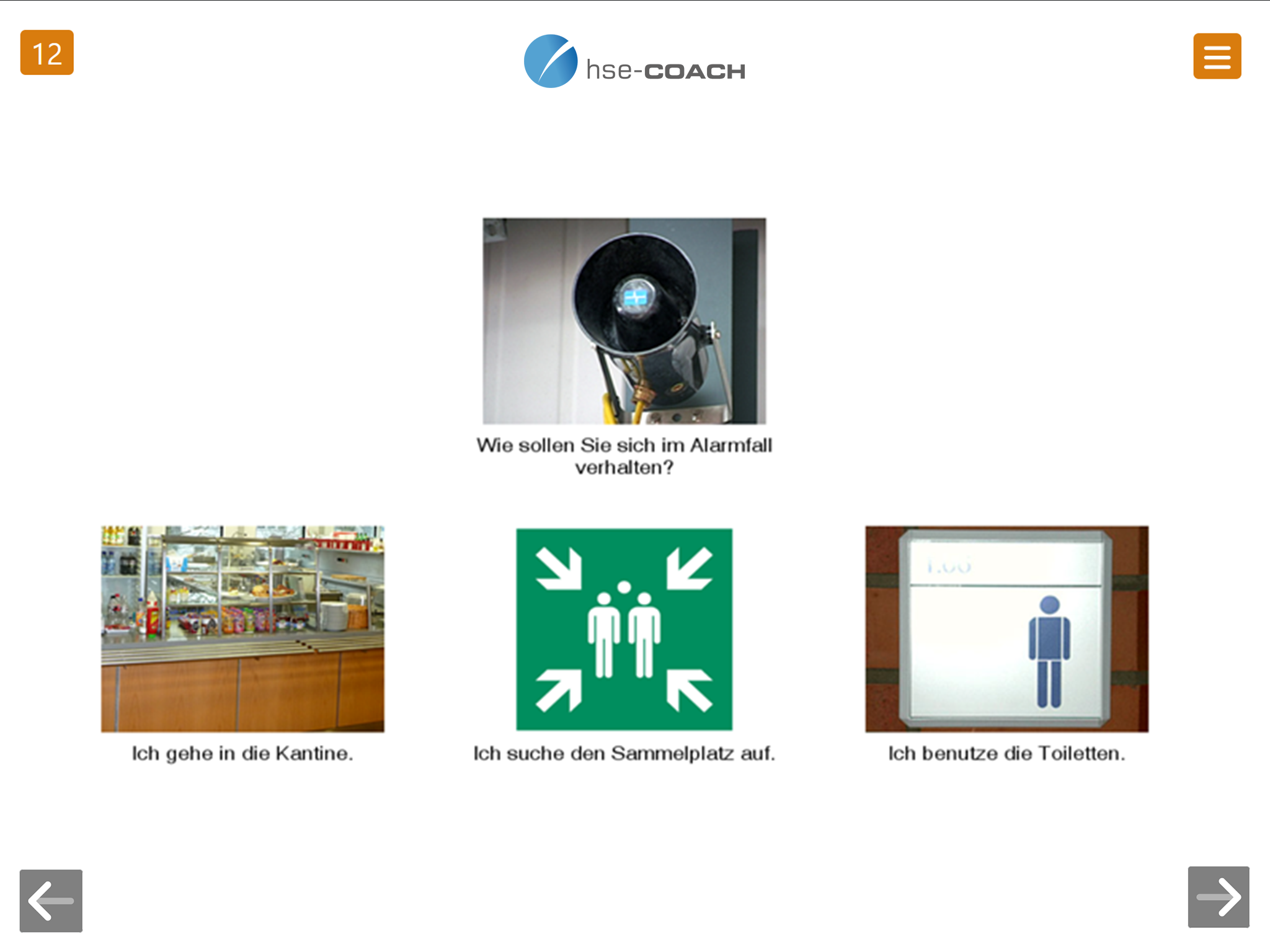 Screen von Fragen und Antworten im hse-COACH