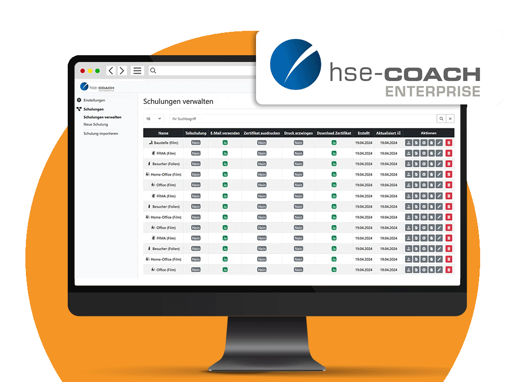 Bildschirm mit hse-COACH Enterprise Software